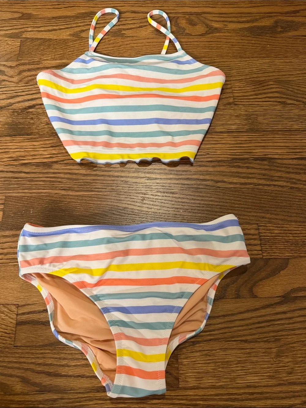 Crewcuts Pastel Rainbow Stripe Two-Piece Girls' Swim Set Size 12